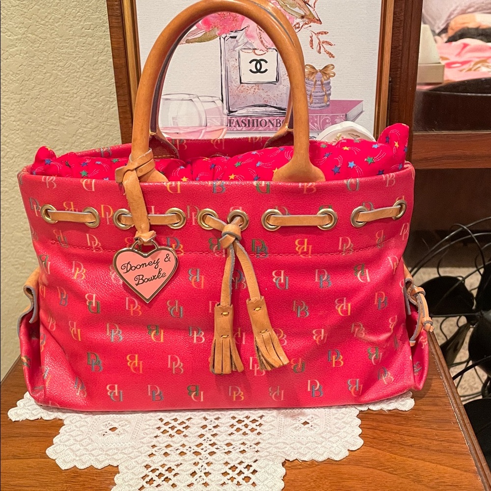Dooney & Bourke Hot Pink Logo-Print Leather-Trim Tote